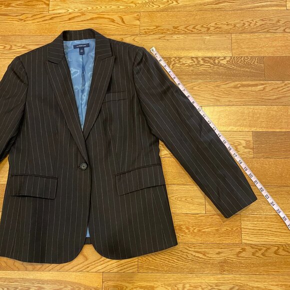 Vintage Lands End Womens Blazer Jacket Black Striped Cashmere Wool Size 12 - Picture 2 of 10